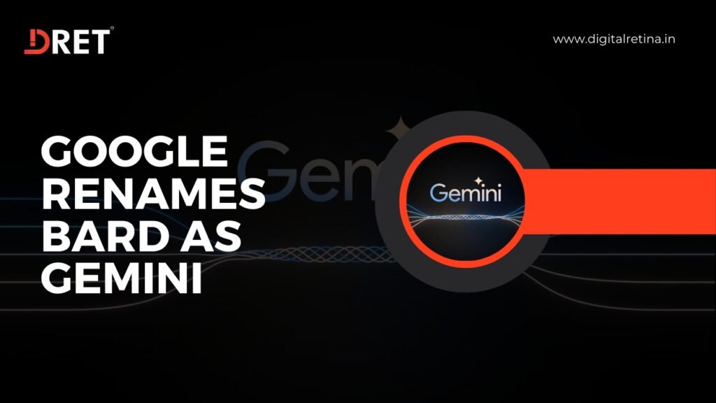 Graphic banner announcing Google's rebranding of Bard to Gemini.