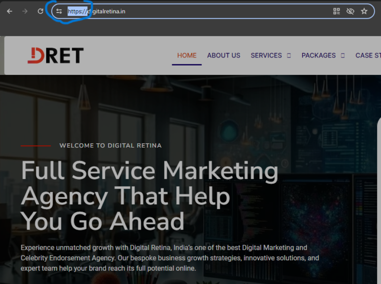 Screenshot of the Digital Retina (DRET) website homepage showing their logo and tagline, "Full Service Marketing Agency That Help You Go Ahead."