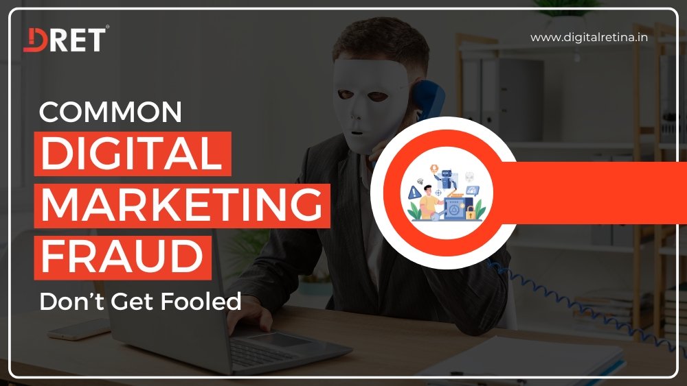 Masked individual on phone representing digital marketing fraud awareness