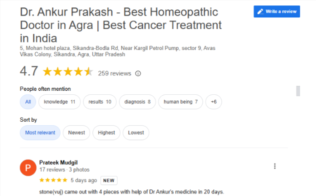 Google reviews page for Dr. Ankur Prakash